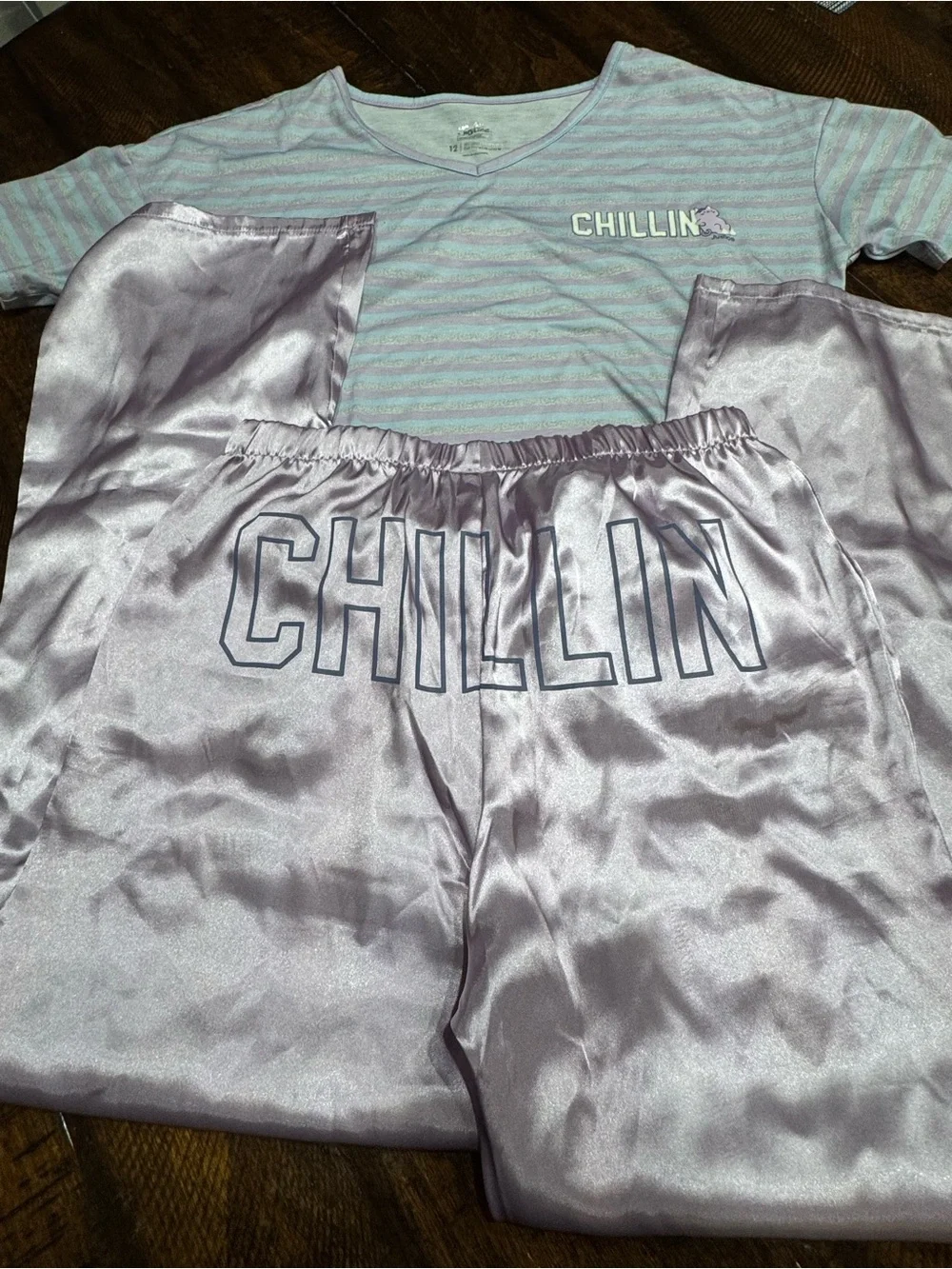 Justice Lilac Striped 'Chillin' Pajama Set with Satin Lavender Pants